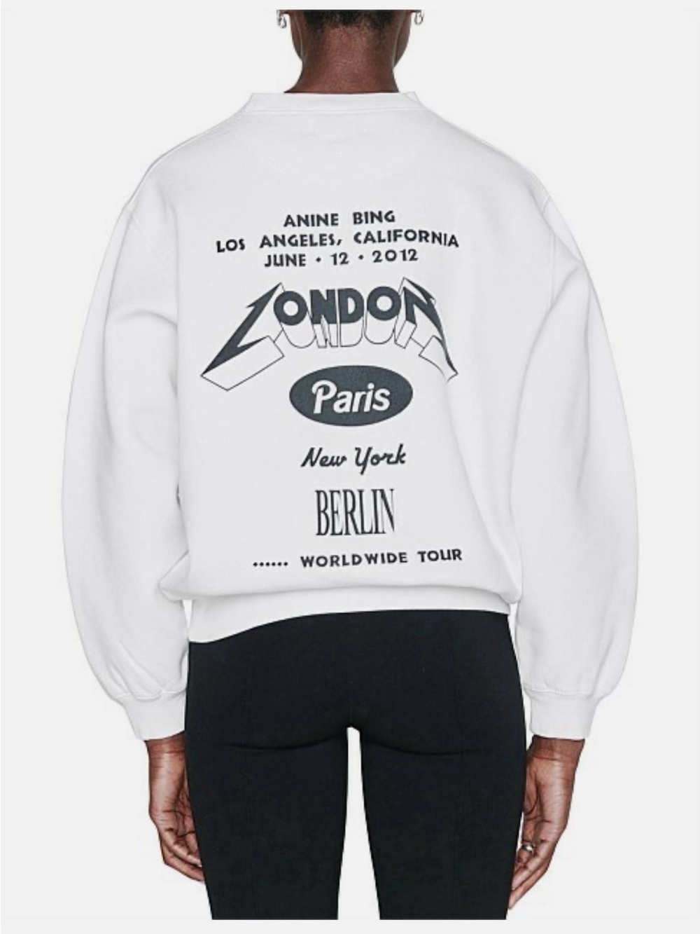 🌿Anine Bing Ramona Tour Sweatshirt Heathered Ecru Graphic Organic Cotton Size S